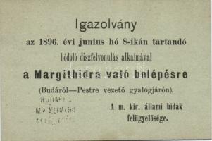 1896 Belépésre jogosító igazolvány az ezredéves  díszfelvonulásra a Margit hídra