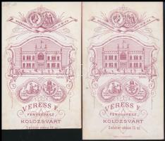 cca 1880 Műtermi portrék Veress Ferenc (1832-1916) kolozsvári műterméből, 2 db, hátoldalon a műterem...