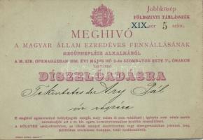 1896 Meghívó és belépő az Operaház milleniumi díszelőadására (törött)