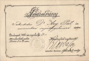 1896 Belépő igazolvány a miniszterelnöki palotába (törött)
