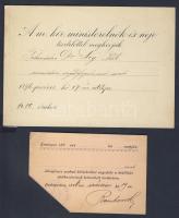 1896 2 db érdekes belépőjegy: meghívó a miniszterelnök estélyére, belépő az ezredéves kiállítás építkezésére