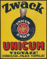Zwack Unicum címke, hátulján feliratozva, 14,5×12 cm