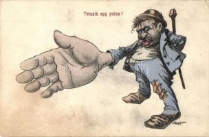 Tetszik egy pofon? / Humorous art postcard, B. J. Bp. 854. s: Varga (EK)