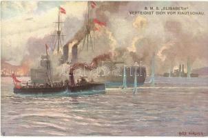 SMS Elisabeth verteidigt sich vor Kiautschau, M. Munk Wien Nr. 990. / Austro-Hungarian Navy I. Franz Joseph-class protected cruiser, s: Alex Kircher (EK)