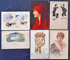 74 db RÉGI motívumos képeslap, közte: hölgyek, üdvözlő, Stengel művészlapok / 74 pre-1945 motive postcards, with ladies, greeting, Stengel art postcards, lithos