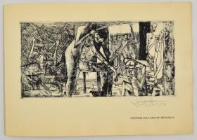 Stettner Béla (1928-1984): Kiállítás megnyitó. Rézkarc, papír, jelzett, 9,5×19,5 cm