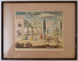 Molnár C Pál (1894-1981): Itáliai táj. Színezett rézkarc, papír, jelzett, 23×29 cm