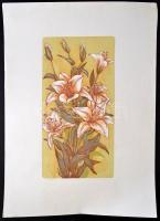 Lunczer Anikó (1942- ): Csokor. Színes linómetszet, papír, jelzett, feltekerve, 34×21 cm