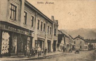 Ruttka, Vrútky; Fő utca, Fisch Testvérek, Szétsényi Ferenc üzlete / main street, shops (fa)