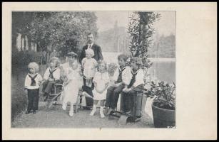1921 IV. Károly magyar király, feleségégével Zitával és gyermekeivel, feliratozott fotó és az ez ala...