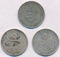1947. 5Ft Ag "Kossuth" + 1993. 200Ft "MNB" (2x) T:2-3 patina, fo