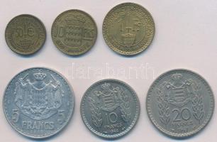 Monaco 1924-1950. 50c-20Fr (6xklf) T:1-,2 Monaco 1924-1950. 50 Centimes - 20 Francs (6xdiff) C:AU,XF