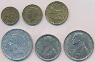 Monaco 1924-1950. 50c-20Fr (6xklf) T:1-,2
Monaco 1924-1950. 50 Centimes - 20 Francs (6xdiff) C:AU,X...
