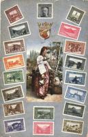 Bosn. herz. Briefmarken-Kollektion / Set of stamps, Bosnia and Herzegovina; folklore, coat of arms (kis szakadás / small tear)