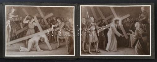 cca 1900-1930 Szentképek, közöttük csipke lithok is + egy stációkat bemutató fotó leporelló