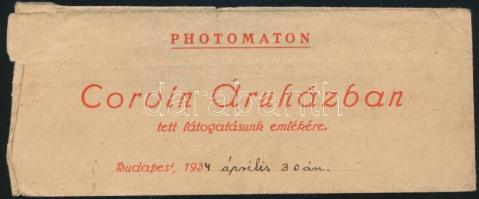 1934 Bp., Anya-lánya vicces képsorozat, Photomaton Corvin Áruház, fotó borítékban, 15×3,5 cm