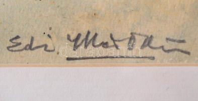 Edvi Illés Ödön (1877-1945): Duna part. Akvarell, papír, üvegezett keretben, 28×39 cm