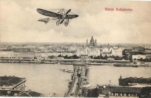 Budapest, Bleriot repülőgépe a Lánchíd felett (fl)