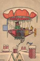 Humorous airship art postcard. M. Munk Vienne No. 514. s: H.A.W.