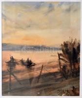 Szöllősy H. Eta (1920-): Halászok. Akvarell, papír, jelzett, üvegezett keretben, 33×28 cm