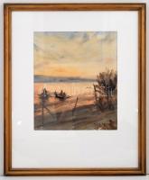 Szöllősy H. Eta (1920-): Halászok. Akvarell, papír, jelzett, üvegezett keretben, 33×28 cm