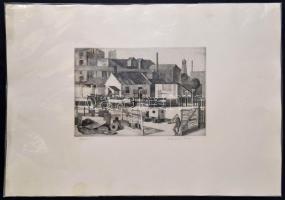 Kaszás jelzéssel: Külvárosi telep. Rézkarc, papír, üvegezett keretben, 20×29 cm