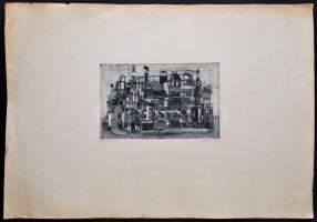 Bojtor Károly (1933-1999): Régi gyár. Rézkarc, papír, jelzett, 15×24 cm