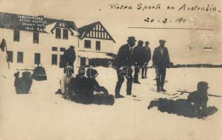 1911 Coogee, Colonna (New South Wales, Australia); Vintra Sportló / winter sport, tobogganing at the hospice, Snowy Mts. photo (Rb)