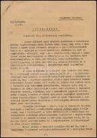 1943 Szigorúan bizalmas pénzügyminisztériumi körrendelet a fő- és ügyosztályok vezetőihez a visszacsatolt erdélyi területeken élő román lakosokkal való bánásmódról, 8 p.