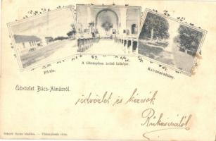 1901 Bácsalmás, Fő tér, Főtemplom belső, oltár, Kálvária sétány. Kiadja Scherk Gyula. Floral (EK)