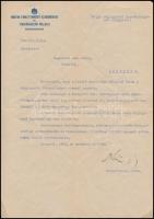 1943 a Magyar Királyi Nemzeti Szabadkikötő és Tengerhajózási Vállalat elnökének gépelt, aláírt levele cégjegyzési jogosultság megadásáról, fejléces papíron