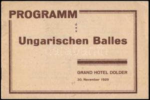 1929 Magyar bál Zürichben a Dolder Grand Hotelben programfüzet. / Hungarian Ball in the Zürich Grand Hotel booklet 12 p.