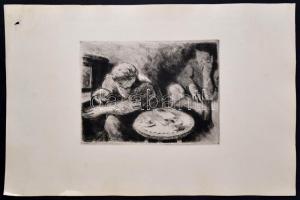 Szőnyi István (1894-1928): Szól a rádió. Rézkarc, papír, jelzett a karcon, 23×28 cm