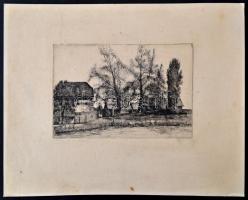 Varga Nándor Lajos(1895-1978): Bocsor-malom Pápán. Rézkarc, karton, jelzett, 20×29 cm