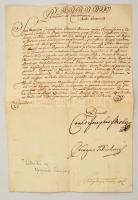 1750 A Helytartótanács utasítása az újvidéki tanácsnak. gróf Illésházy József országbíró. Fábiánkovics György, Simón József tanácsosok és titkár aláírásával.