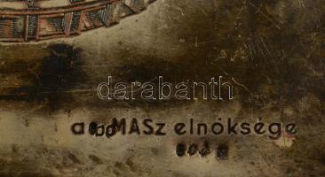 1963 MASZ ajándék tálka EZÜSTÖZÖTT a Népstadion képével. Jelzett.  183 g / Silver plated tray with t...