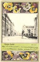 1904 Győr, Deák utca, Kisfaludy kávéház. Art Nouveau, floral litho keret (EK)