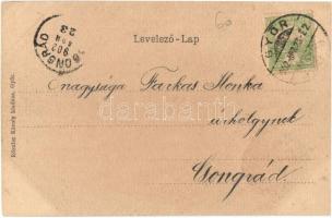 1902 Győr, Baross út, üzletek. Kiadja Rőszler Károly. Címeres litho keret (EK)