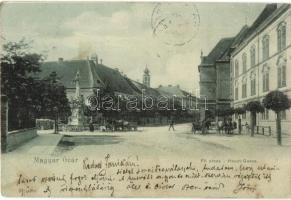 1905 Magyaróvár, Mosonmagyaróvár; Fő utca, Nepomuki Szent János emlékoszlop. Kumpf Antal kiadása (EK)