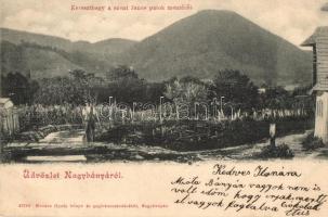 1902 Nagybánya, Baia Mare; Kereszthegy a Szent János patak mentéről. Kovács Gyula kiadása / Dealul Crucii / mountain, creek
