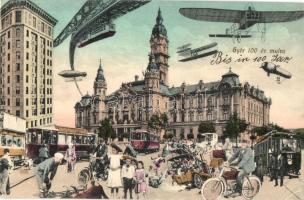 Győr 100 év múlva. A jövőben montázslap / in the future montage postcard (EK)