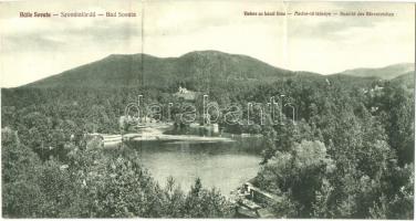 Szovátafürdő, Baile Sovata; Medve tó látképe, 3 részes panorámalap / lake, 3-tiled panoramacard