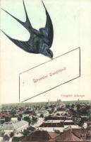 1913 Cegléd, fecskés üdvözlőlap / greeting postcard with swallow