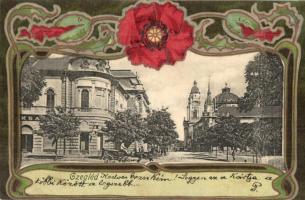 1901 Cegléd, utcakép. Szecessziós litho keret. Sebők Béla kiadása / Art Nouveau, floral litho frame