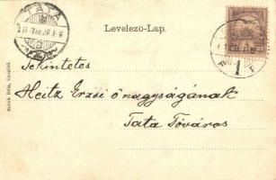 1901 Cegléd, utcakép. Szecessziós litho keret. Sebők Béla kiadása / Art Nouveau, floral litho frame