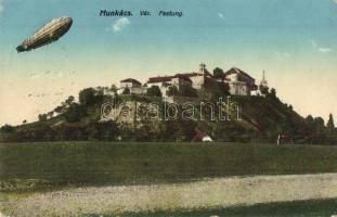 Munkács, Mukacheve, Mukacevo; vár léghajóval / castle with airship + K.u.K. Etappenpostamt 185.