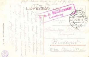 Munkács, Mukacheve, Mukacevo; vár léghajóval / castle with airship + K.u.K. Etappenpostamt 185