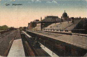 1926 Győr, vasútállomás gőzmozdonnyal / Bahnhof / railway station (EB)