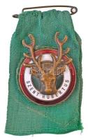 ~1930. Szent Hubertus zománcozott Br jelvény zöld szalagon (32mm) T:2 /  Hungary ~1930. Saint Hubertus enamelled Br badge with green ribbon (32mm) C:XF