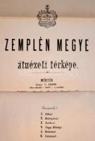 1871 Zemplén megy átnézeti térképe, M. kir. Államnyomda, szakadással, 120×100 cm